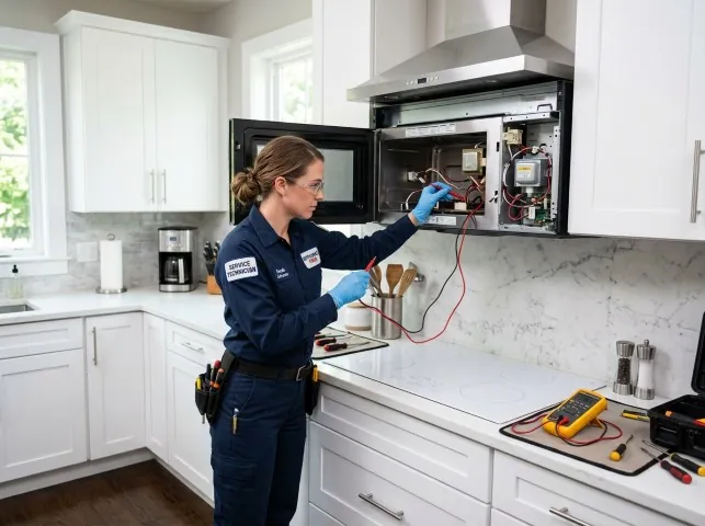 Appliance Repair Hero technician testing an over-the-range microwave in a Accokeek, MD kitchen